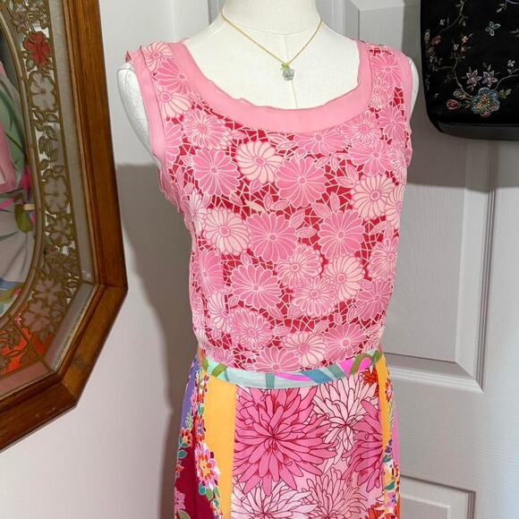 NWT VTG Y2K Madison Studio Pink Silk Patchwork Scoop Neck Sleeveless Maxi Dress - Picture 2 of 8